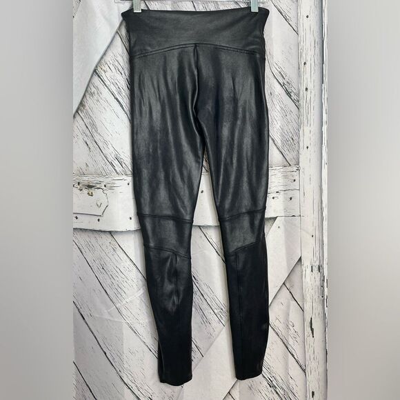 SPANX Moto Leggings Faux Leather Black Ribbed M - Picture 7 of 9